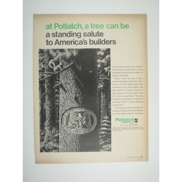 Potlatch Forests Construction Industry Print Ad Vintage 1967 American Builders - Picture 1 of 2